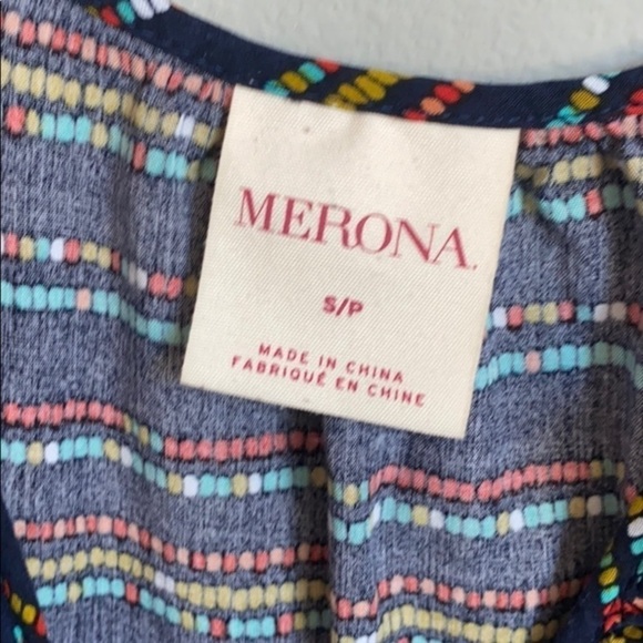 Merona Maxi Dress navy straps sleeveless size small striped dotted‎ - Picture 5 of 6